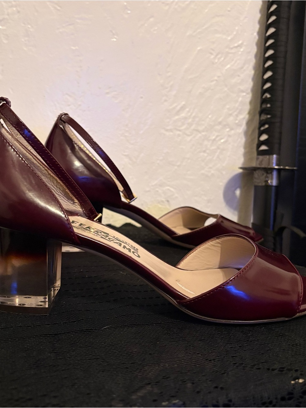 Salvatore Ferragamo Burgundy Patent Leather Strappy Sandals Buckle EU 38